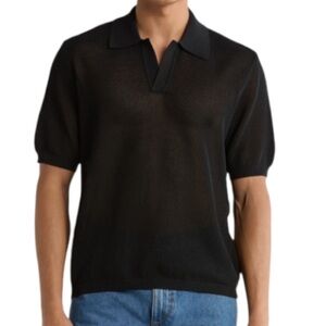 rag & bone Mesh Polo Short Sleeve Shirt Size Large Style Willy Color Black
